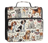 Raccoglitore floreale con cerniera, 3,8 cm, 3 anelli, resistente, con simpatico cane e famiglia, marrone, con manico, per scuola media, con tracolla