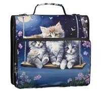 Raccoglitore floreale con gattino carino con cerniera, organizer da 3,8 cm, 3 anelli, borsa per la scuola con tracolla multi tasche grande cartella portfolio