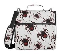Raccoglitore gotico rosso nero con ragno in pizzo a 3 anelli da 3,8 cm, con tracolla e manico, facile da trasportare, con cerniera, per scuola/ufficio