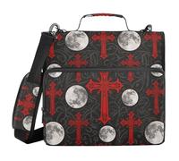 Raccoglitore gotico rosso nero Halloween croce luna 3 anelli 3,8 cm cerniera raccoglitore con tracolla e manico, facile da trasportare organizer per documenti per studenti di medie dimensioni