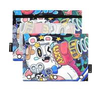 Raccoglitore impermeabile con finestra trasparente colorato abbagliante graffiti anelli astuccio con cerniera occhielli rinforzati 3 anelli astuccio per riporre studenti scolastici forniture per