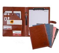 Raccoglitore in pelle, organizer per documenti legali per interviste, cartellina per appunti, porta biglietti da visita incluso, 2 blocchi per lettere (marrone)