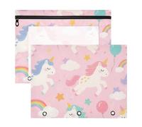 Raccoglitore in plastica robusta per lettere formato A4, confezione da 2 pezzi, per studenti e classi carine, con unicorni arcobaleno bianchi