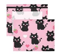 Raccoglitore in plastica trasparente per raccoglitori a 3 anelli, confezione da 2 pezzi, per insegnanti carino, cartone animato, gatto nero pixel