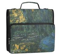 Raccoglitore in tessuto con cerniera, organizer da 3,8 cm, 3 anelli, Claude Monet, ninfee, stagno, salice, multi tasche, grande cartella per scuola media, con cinghia