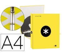 Raccoglitore Liderpapel Anthracik A4 foderato 4 anelli 25 mm rotondi colore giallo