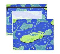 Raccoglitore multiuso a 3 fori tasca per 3 anelli Raccoglitore 2 Pack Studenti Classe Oceano Animale Stella Marina Auto Chartreuse Blue Bolsa para lapices