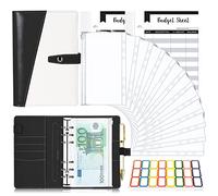 Raccoglitore Notebook A6, TAOPE 26pcs Portadocumenti in Pelle PU con 12 Trasparente Sacchetti Cerniera Compilabile per Budget di Contanti Organizzatore di Buste Risparmio di Denaro - Nero