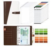 Raccoglitore Notebook A6, TAOPE 26pcs Portadocumenti in Pelle PU con 12 Trasparente Sacchetti Cerniera Compilabile per Budget di Contanti Organizzatore di Buste Risparmio di Denaro - Marrone