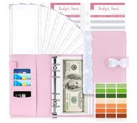 Raccoglitore Notebook A6, TAOPE Portadocumenti in Pelle PU con 12 Trasparente Sacchetti Cerniera Compilabile 26pcs per Budget di Contanti Organizzatore di Buste Risparmio di Denaro - Farfalla Rosa