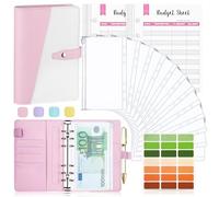 Raccoglitore Notebook A6, TAOPE Portadocumenti in Pelle PU con 12 Trasparente Sacchetti Cerniera Compilabile per Budget di Contanti Organizzatore di Buste Risparmio di Denaro - Rosa