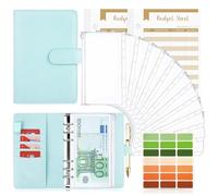 Raccoglitore Notebook A6, TAOPE Portadocumenti in Pelle PU con 12 Trasparente Sacchetti Cerniera Compilabile 26pcs per Budget di Contanti Organizzatore di Buste Risparmio di Denaro - Blu Puro