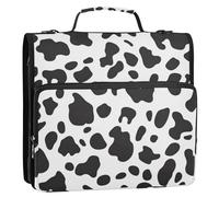 Raccoglitore organizer a 3 anelli bianco nero con stampa leopardata con mucca e manico include tasca con cerniera borsa organizer per documenti adatta per scuola media Carpeta del organizador