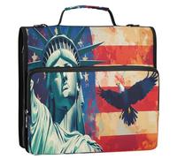 Raccoglitore organizer a 3 anelli con bandiera USA Presidents Day e Lady Liberty, 3,8 cm, con manico e tracolla rimovibile, impermeabile, per scuola/ufficio