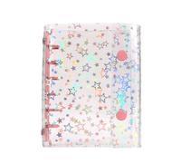 Raccoglitore per bilancio formato A7 con copertina in PVC trasparente, anelli con custodia per notebook ricaricabile, design con stelle glitterate, chiusura a 2 bottoni automatici, organizer per buste