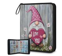 Raccoglitore per carte collezionabili, 9 tasche, 900 tasche, borsa portaoggetti a doppia faccia con maniche rimovibili, gnomo di San Valentino con porta carte romantico a forma di cuore, set di