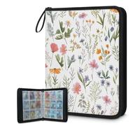 Raccoglitore per carte collezionabili, 9 tasche, 900 tasche, custodia per carte fronte/retro con maniche rimovibili, motivo floreale con foglie verdi e acquerelli, set di protezioni per album per