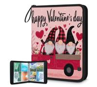 Raccoglitore per carte collezionabili con 4 tasche, 400 tasche, borsa portaoggetti a doppia faccia con maniche rimovibili, adorabile gnomo rosso camion felice San Valentino porta carte set di