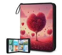 Raccoglitore per carte collezionabili con 4 tasche, 400 tasche, borsa portaoggetti a doppia faccia con maniche rimovibili, porta carte di San Valentino a forma di cuore rosso, set di protezioni per