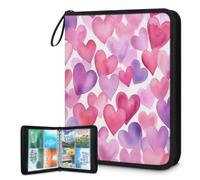 Raccoglitore per carte collezionabili con 4 tasche, 400 tasche, custodia per carte double-face con maniche rimovibili, cuori rosa e viola, porta carte di San Valentino, set di protezioni per album per