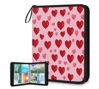 Raccoglitore per carte collezionabili con 4 tasche, 400 tasche, custodia per carte double-face con maniche rimovibili, rosa e rosso, porta carte a tema San Valentino, set di protezioni per album per