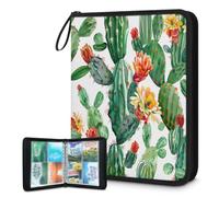 Raccoglitore per carte collezionabili con 4 tasche, 400 tasche, custodia per carte fronte/retro, cactus tropicali, piante grasse, acquerelli, floreali, set di protezioni per album per collezionisti