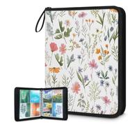 Raccoglitore per carte collezionabili con 4 tasche, 400 tasche, custodia per carte fronte/retro con maniche rimovibili, motivo floreale con foglie verdi e acquerelli, set di protezioni per album per