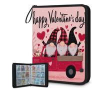 Raccoglitore per carte collezionabili con 4 tasche, 900 tasche, borsa portaoggetti a doppia faccia con maniche rimovibili, adorabile gnomo rosso camion felice San Valentino porta carte set di