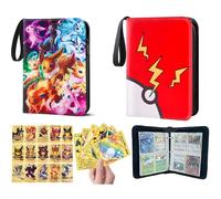 Raccoglitore per carte Pokémon con 4 tasche, 400 tasche portacarte con 50 pagine, album portacarte da collezione con cerniera L,M,S,C,A,B,D,E,F,G,H,N,O,P,I,J,K,U,V,W,X,Q,R,T,Pagina supplementare,Y,ZPo