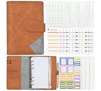 Raccoglitore per contanti e budget, formato A6, in pelle PU, vintage, goffrato, con tasca con cerniera, scomparti per carte, 12 fogli di budget, adesivi e blocchi note, 20 x 14,5 cm