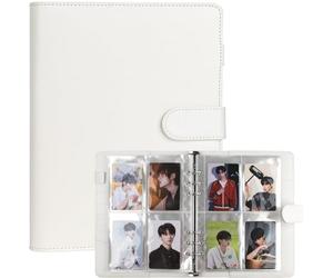 Raccoglitore per foto Kpop, formato A5, 6 anelli, con 200 scomparti per schede, copertina in pelle PU con chiusura a fibbia magnetica per organizzare carte collezionabili (bianco)