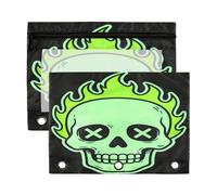 Raccoglitore per la gestione della casa, con finestra trasparente, 3 anelli, tasca con teschio verde fluorescente e fiamma, in colori assortiti, astuccio a 3 anelli per scuola, ufficio e casa, 2 pezzi