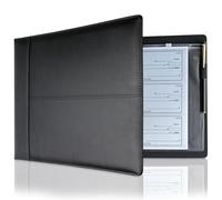 Raccoglitore per libretto degli assegni aziendali, 7 anelli, per assegni aziendali, con custodia con cerniera, in pelle PU nera, per fogli da 22,3 x 33 cm, capacità 600 controlli