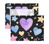 Raccoglitore per matite con 3 fori, portapenne per lettere formato A4, confezione da 2 pezzi, per studenti per il ritorno a scuola, con stelle colorate in stile cartone animato, colore: nero