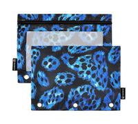 Raccoglitore per matite con finestra trasparente blu nero leopardato anelli cartelle con tasche in colori assortiti 3 anelli astuccio per ufficio scuola cosmetici multicolore 2 pezzi