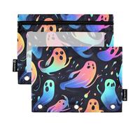 Raccoglitore per matite con finestra trasparente colorata fantasmi di Halloween con cerniera, grande e robusto, raccoglitore a 3 fori per scuola, ufficio e casa, multicolore, 2 pezzi