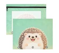 Raccoglitore per matite con finestra trasparente in plastica per lettere A4, confezione da 2 pezzi, per studenti, casa, carino, cartone animato, riccio marrone