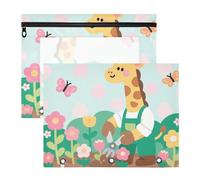 Raccoglitore per matite con finestra trasparente, in plastica, per raccoglitori a 3 anelli, confezione da 2 pezzi, per studenti di classe, cartoni animati, giraffe, giardiniere, verde