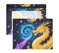 Raccoglitore per matite, robusta borsa per riporre lettere di carta A4, confezione da 2 articoli scolastici per studenti, astratto, cielo notturno, stella, drago giallo