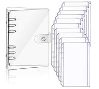 Raccoglitore per notebook A6 trasparente in morbido PVC trasparente e 10 pezzi formato A6 buste per quaderni con foglie sciolte, carta ricaricabile, cartelline con cerniera traslucida (trasparente)