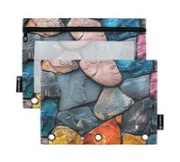 Raccoglitore per penne con finestra trasparente colorato con motivo in pietra naturale astuccio con cerniera con cerniera occhielli rinforzati 3 anelli astuccio per ufficio forniture scolastiche