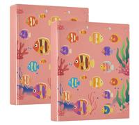 Raccoglitore per quaderni, 3 anelli, 3,8 cm, con tasca e pesce colorato | Organizer per documenti con chiusura in metallo dorato, 200 fogli, per ufficio, scuola, casa, ricette, ricevute