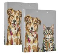 Raccoglitore per quaderni, 3 anelli da 3,8 cm, con taschino, cane di razza | Organizer per documenti con chiusura in metallo dorato, 200 fogli, per ufficio, scuola, casa, ricette, ricevute