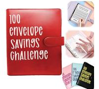 Raccoglitore per sfide con 100 buste, pianificatore per sfide di risparmio, organizer per denaro con 100 buste, tracker degli obiettivi finanziari per risparmiare denaro (rosso)