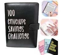 Raccoglitore per sfide da 100 buste, pianificatore per sfide di risparmio, organizer per denaro con 100 buste, tracker degli obiettivi finanziari per risparmiare denaro (nero)