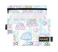 Raccoglitore per ufficio con motivo a nuvole e cuori con finestra trasparente, con cerniera, colori assortiti, 3 fori, per scuola, scuola, ufficio, multicolore