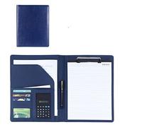 Raccoglitore personale per agenda, in pelle, formato A4, raccoglitore per file aziendali, colloquio, curriculum, con supporto per carta per riunioni e interviste (blu, 8 digit calculator)