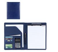 Raccoglitore personale per agenda, in pelle, formato A4, raccoglitore per file aziendali, curriculum con scrittura, supporto per carte di incontri e interviste (blu, 12 digit calculator)