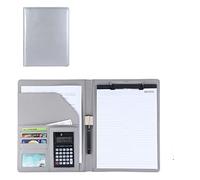 Raccoglitore personale per agenda, in pelle, formato A4, raccoglitore per file aziendali, curriculum, con scrittura, supporto per carte di incontri e interviste (grigio, 12 digit calculator)