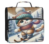 Raccoglitore personalizzato con cerniera, 3,8 cm, 3 anelli, resistente, con gattino che scia e gatto, con tracolla, per la scuola